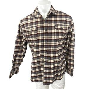 Jachs Men's Brown Plaid Checkered Flannel Long Sleeve Pocket Button Down Shirt L